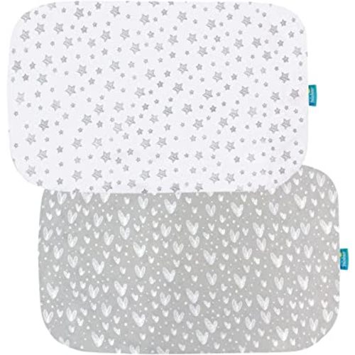 Bassinet Sheets Compatible with 4moms Breeze Plus Bassinet(not playard), 2 Pack, 100% Jersey Knit Cotton Fitted Sheets, Breathable and Heavenly Soft, Grey Print for Baby