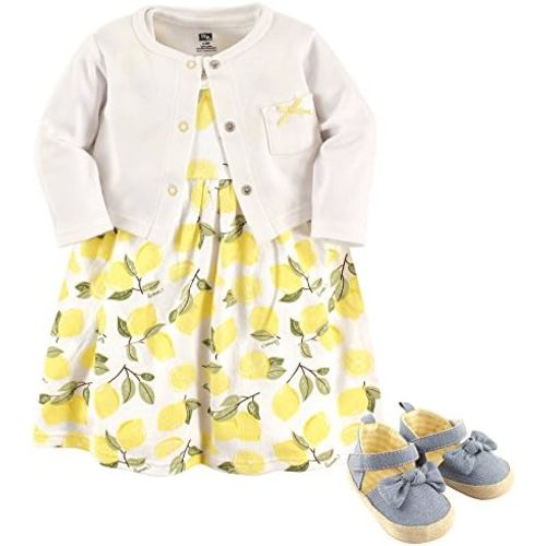 Hudson Baby baby-girls Cotton Dress, Cardigan and Shoe Set