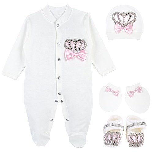 Lilax Baby Girl Jewels Crown Layette 4 Piece Gift Set Pink