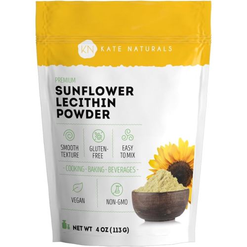 Kate Naturals Sunflower Lecithin Powder for Baking Bread, Gummies, Cooking (4oz) 100% Natural, Gluten Free, Non-GMO Substitute for Lecithin Powder for Liposomal Vitamin C, Lactation Supplement