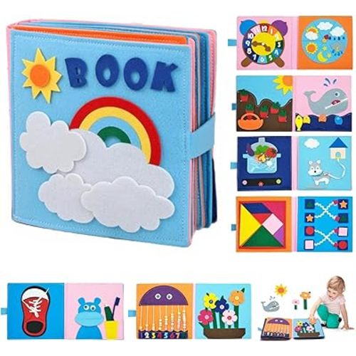 Cobelae Montessori Toys Busy Board for Toddlers, Baby Airplane/Road Trip Quiet Book, Preschool Learning Activities Develop Fine Motor Skills Educational Sensory Travel Toys for Boys and Girls Gifts