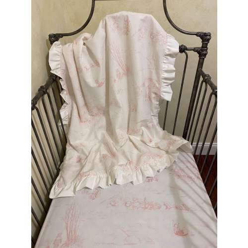 Classic Pooh Blush Pink Toile Cotton Crib Sheet and Baby Blanket Set