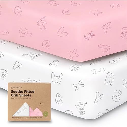 KeaBabies 2-Pack Organic Crib Sheets for Boys, Girls, Jersey Fitted Baby Crib Sheets Neutral, Cotton Breathable Crib Sheet, Cute Printed Crib Mattress Sheet, Baby Mattress Sheets (ABC Land Rose)