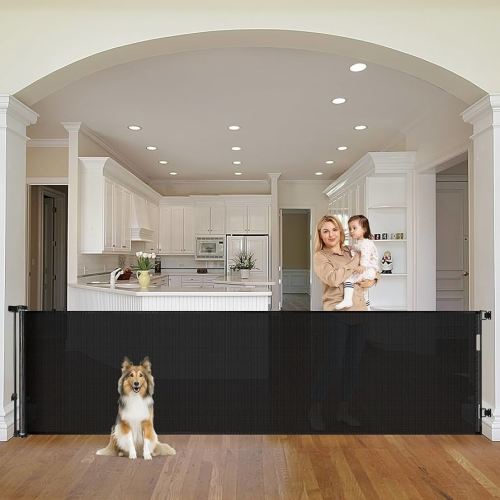 90 Inch Retractable Baby Gates Extra Wide Dog Gate Outdoor Retractable Dog Gate Indoor Extra Wide Baby Gates for Large Openings Extra Long Pet Gate for Doorway Long Child Gate, Black