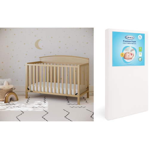 Graco Benton 5-in-1 Convertible Crib and Premium Crib & Toddler Mattress Bundle, Driftwood
