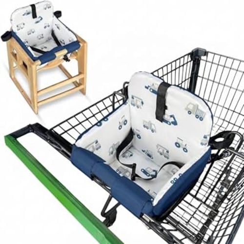 Shopping Cart Seat Cover for Baby, High Chair & Grocery Seat Protector, Padded Chair Covers for Restaurant Seats, Unisex Machine Washable Grocery Cart Liner & Swing Insert – Trucks