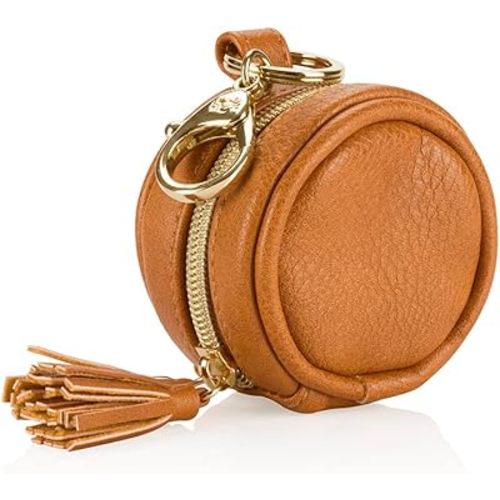 Itzy Ritzy Pacifier Holder Case with Clip - Pacifier Case Includes Clasp to Easily Attach to a Diaper Bag or Purse, Measures 2.5" in Diameter and Holds 2 Pacifiers (Cognac)