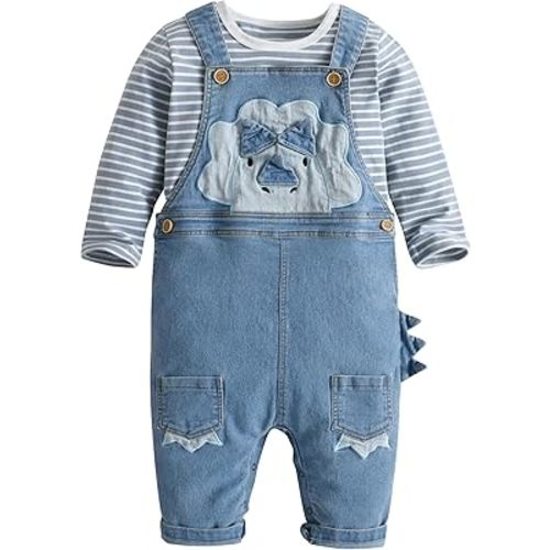 Cute Baby Boy Clothes Suit Toddler Boys' Striped long Sleeve T-Shirt+Denim Overalls Jumpsuit Pants Outfits Sets