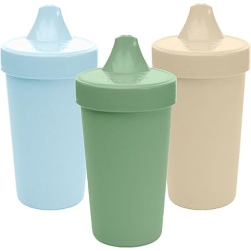 Re-Play Sippy Cups for Toddlers - 10 Oz. Reusable Spill Proof Cups for Kids, Dishwasher/Microwave Safe - Made in USA - Set of 3-3.13" x 6.25" - Beach Baby