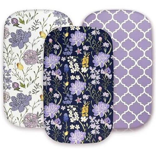 AMROSE 3 Pack Bassinet Sheets 33" x 20" Compatible with Mika Micky, Baby Delight, Dream On Me, AMKE and Other Rectangle Bassinet Mattress, Soft and Skin-Friendly, Violet