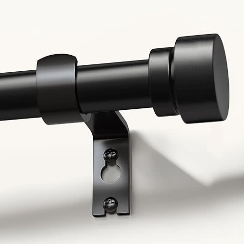 Modern Black Curtain Rods for Windows 48 to 84 Inches Adjustable Length Heavy Duty 1" Diameter Window Curtain Rod with Decorative Finials for Outdoor Farmhouse Bedroom Kitchen Living Room