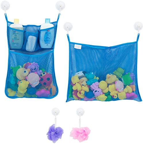 2 x Mesh Bath Toy Organizer + 6 Ultra Strong Hooks The Perfect Bathtub Toy Holder & Bathroom or Shower Caddy These Multi-use Net Bags Make Baby Bath Toy Storage Easy For Kids & Toddlers