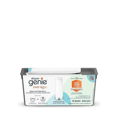 Diaper Genie Easy Roll Refill with 18 Bags | Lasts Up to 5 Months or Holds Up to 846 Newborn Diapers Per Refill - 18 Count (Pack of 1)