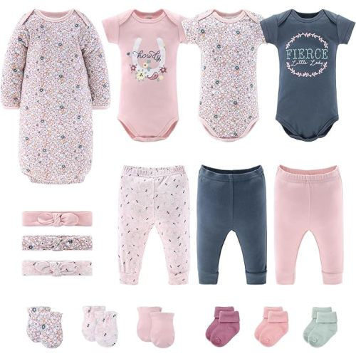 The Peanutshell Newborn Clothes & Accessories Gift Set for Baby Girls - 16 Piece Layette Set - Floral - Fits Newborn to 3 Months