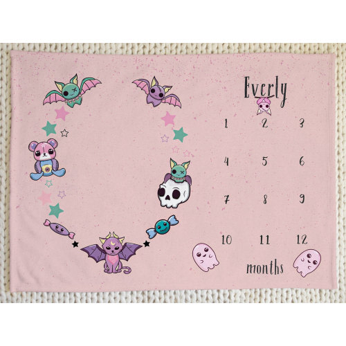 Pastel goth baby monthly Milestone blanket, Soft goth growth blanket, Bat ghost monthly milestone, Creepy cute month blanket Goth baby stuff