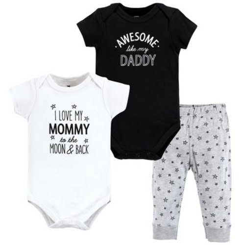 Hudson Baby Unisex Baby Cotton Bodysuit and Pant Set, Mom Dad Moon And Back, Size: 3-6 months