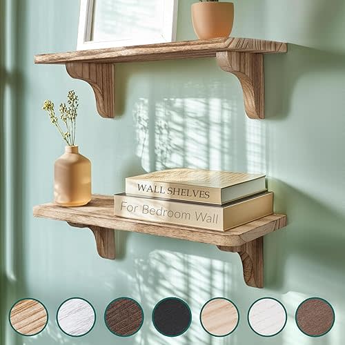Real Wood Long Wall Shelf - 17 inch (2 Pack) - Easy to Install, Template and Video Included - Large Wall Shelves, Farmhouse Shelves, Easy Install Shelves, Shelves on The Wall, Wood Wall Shelf