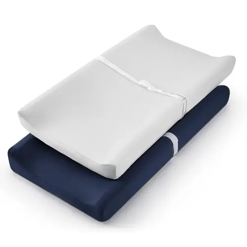 TILLYOU Changing Pad Cover Set in Soft Jersey Material - Fits 32"/34''x16 Contoured Pad for Babies, Navy Blue & Lt Gray