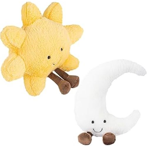 Sun and Moon Plush, Smiling Fun Filled Sun Pillow, 12" Moon and Sunshine Animal Pillow Soft Plush Toy for Children's Birthday Gift (2PCS)
