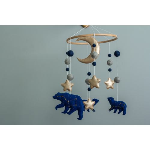 Moon and star mobile with celestial bears Baby Neutral mobile Nursery decor Baby Shower Gift Woodland baby mobile felt