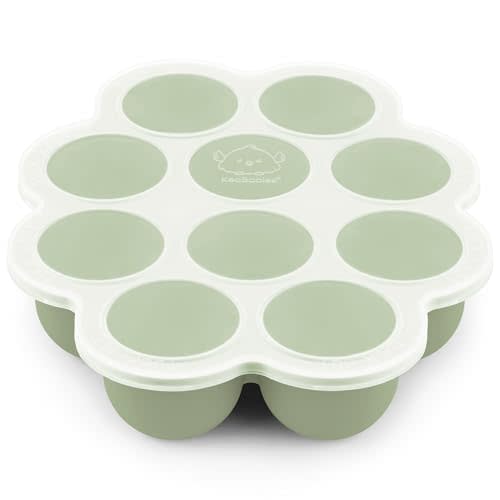 KeaBabies Silicone Baby Food Freezer Tray with Clip-on Lid, 2oz x 10 Pods Baby Food Freezer Molds, Breast Milk Freezer Tray, Dishwasher, Microwave, BPA-Free Baby Food Storage Tray (Sage)