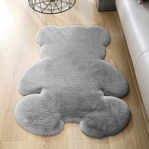 4x5.3 ft Grey Bear Shaggy Large Rug, Soft Fluffy Faux Sheepskin Fur Rug Fuzzy Shag Area Rug Cute Plush Carpet for Nursery Kids Girls Bedroom Room Aesthetic Living Room Floor Home Decor, Grey