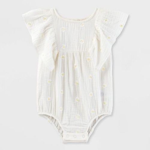 Baby Girls' Daisy Embroidered Bubble Romper - Cat & Jack™ Cream 6-9m