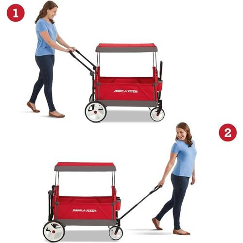 Radio Flyer Stroller Wagon with 5-Point Harnesses, Rear Brake, and Push Pull Handle, Red