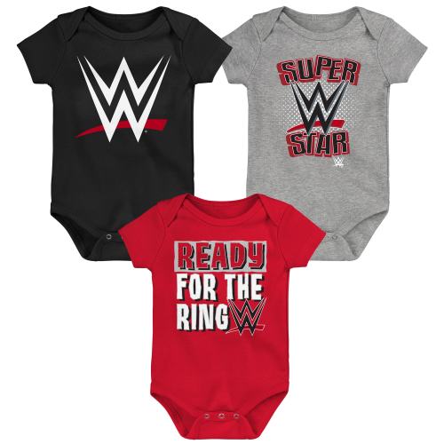 Newborn Red/Black WWE Three-Piece Bodysuit Set