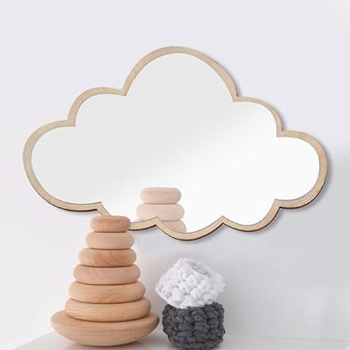 Children Shatterproof Mirror, Nordic Acrylic Decorative Cartoon Wall Mirror Hanging Lightweight Mirror for Wall, Kids Room Art Home Decor Cloud