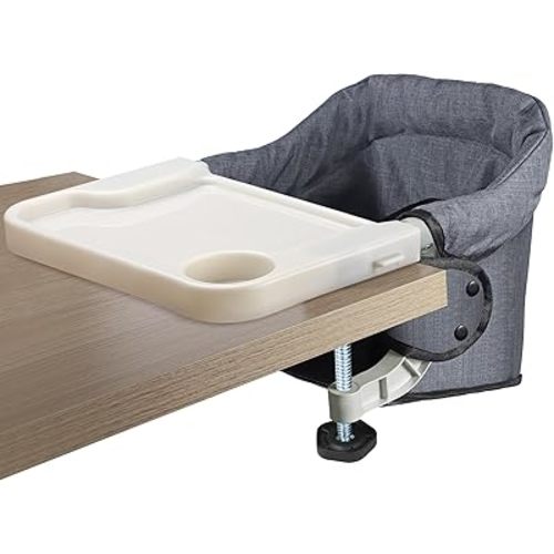 Hook On High Chair with Removable Dining Tray,Folding Portable Clip on Table High Chair,Baby Chair with Storage Bag for Indoor/Outdoor (Gray)