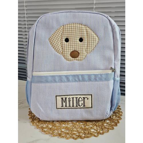 Personalized seersucker backpack, applique backpack, diaper bag, baby shower gift, boy birthday gift