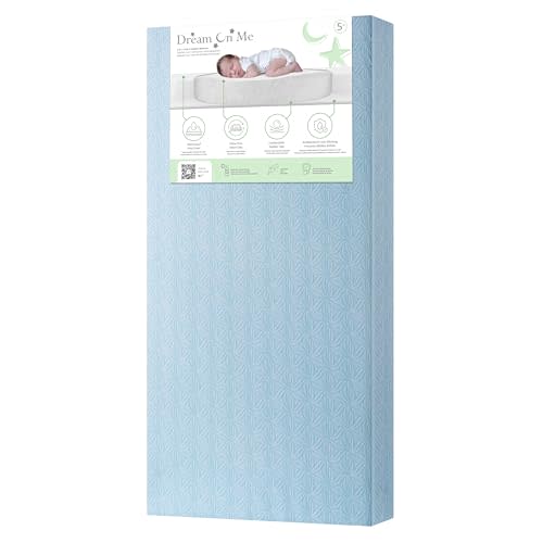 Dream On Me 2 in 1 Little Lullaby Crib and Toddler Mattress in Blue Floral