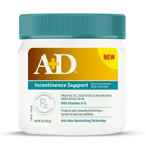 A+D Incontinence Support Skin Protectant & Rash Ointment – Treats & Prevents Incontinence Rash, Soothes Chafed Skin, Odor Neutralizing Technology - 16 oz