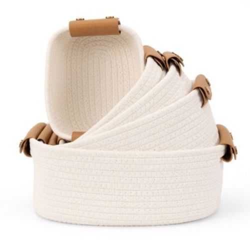 ZICOTO Storage Basket Set of 5 – Cotton Rope Bins for Shelves, Nursery Organization & Home Decor