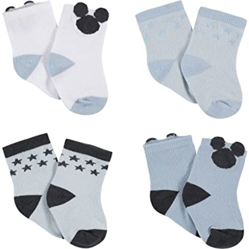 Disney Baby Mickey Mouse 4-Pack Jersey Crew Socks, Blue, 0-6 Months