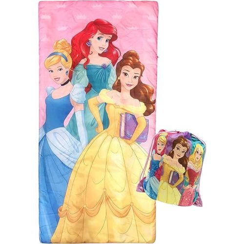 Jay Franco Disney Princess Trip Slumber Sack - Cozy & Warm Kids Lightweight Slumber Bag/Sleeping Bag - Featuring Ariel, Belle, and Cinderella