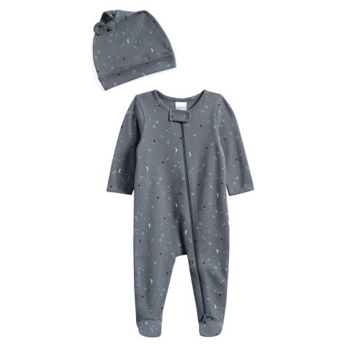 Print Zip Footie & Beanie Set