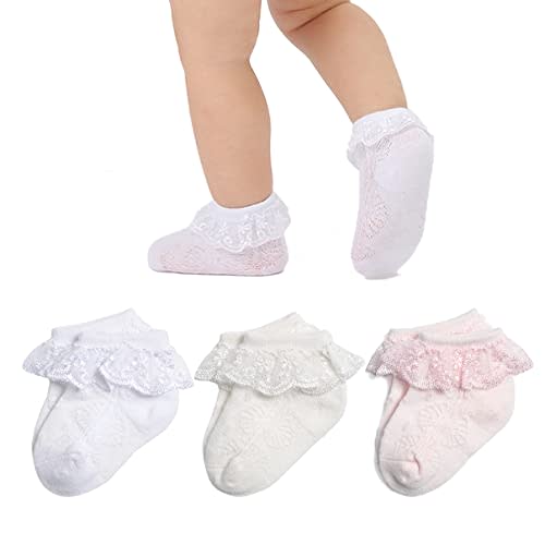 Mini angel Baby Lace Socks Baby Girl Double/Eyelet Lace Ruffle Frilly Socks for Newborn Infant and toddlers Gift Set