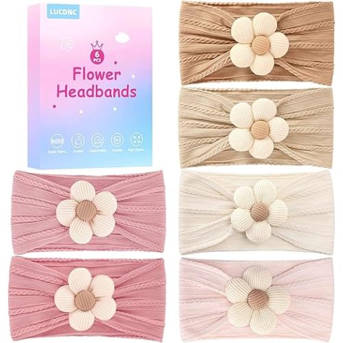6 Pcs Baby Girls' Headbands Gifts for Newborn Infant Toddler Handmade Soft Comfortable Elasticity Nylon Baby Flower Hairbands Essentials Accessories