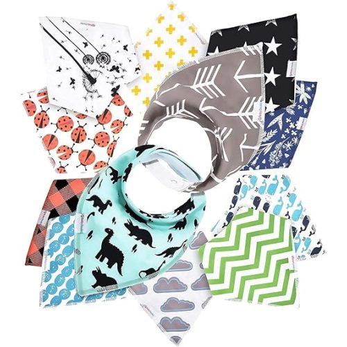 Baby Bandana Bibs 12 Pack - Organic Baby Bib for Boy and Girls, Soft and Stylish Drool Bibs for Teething and Drooling, Ultra Absorbent for Unisex