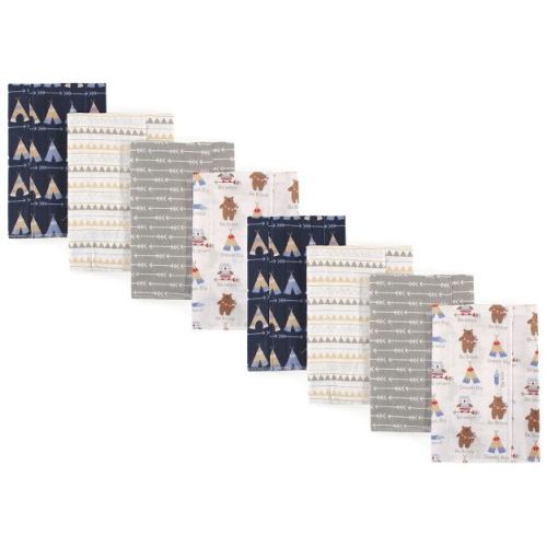 Luvable Friends Boys Cotton Poly Flannel Burp Cloths 8-Pack, Bear, One Size