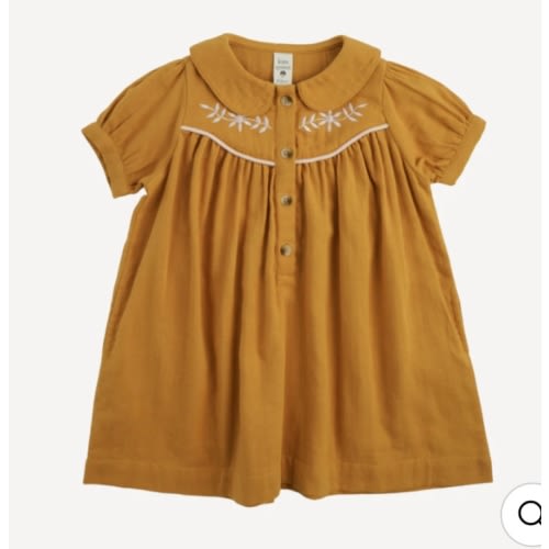 short sleeve embroidered cowgirl dress | tan | organic cotton gauze