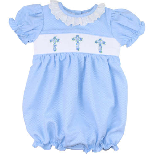 Blue Honeycomb Eyelet Smocked Cross Bubble – Cecil & Lou