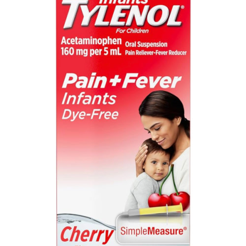 Infants' Tylenol Liquid Pain Reliever and Fever Reducer Medicine, Acetaminophen Oral Suspension for Sore Throat, Headache & Teething, Kids Fever Reducer; Dye-Free Cherry Flavor, 2 fl oz, Pack of 1