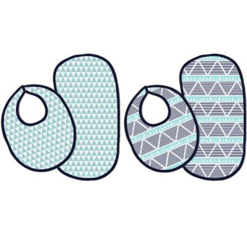 Bacati - Liam Aqua/Navy Triangles Muslin 4 pc set of Bibs & Burp Cloths Set ....