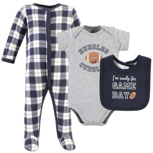 Hudson Baby Infant Boy Cotton Sleep And Play, Bodysuit And Bandana Bib Set, Football Huddles, Newborn
