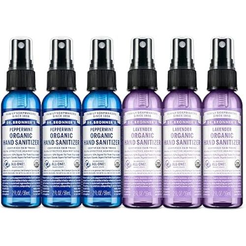 Dr. Bronner's - Organic Hand Sanitizer Spray Variety Pack (Lavender & Peppermint, 2 oz, 6-Pack) Simple & Effective Formula, Cleanses & Sanitizes, No Harsh Chemicals