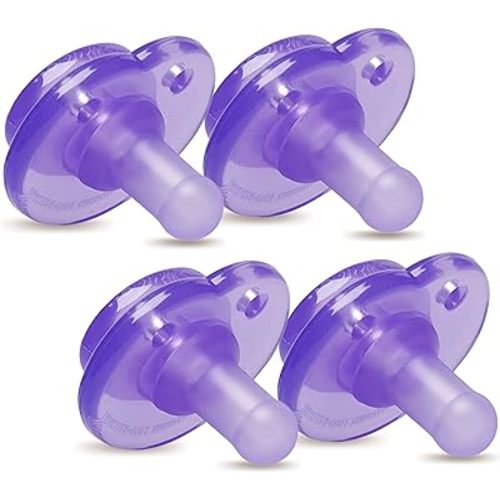 Nookums Pacifier 4 Pack - Orthodontic Single Piece Design - 100% Medical Grade Silicone - BPA Free, Latex Free, Phthalate Free - Paci-Plushies Pacifier Replacement (Purple)