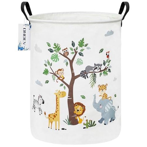 ONOEV Round waterproof laundry basket,foldable storage basket,laundry Hampers with handle,gift basket,suitable for children's room and toy storage (Tree Animals)